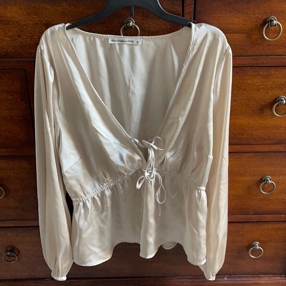 Abercrombie and Fitch faux wrap tie front silk top